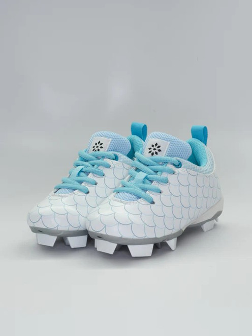 Vist Large View of Product Image Which is New Play Ball Softball Cleats- White/Aqua/Teal size 13