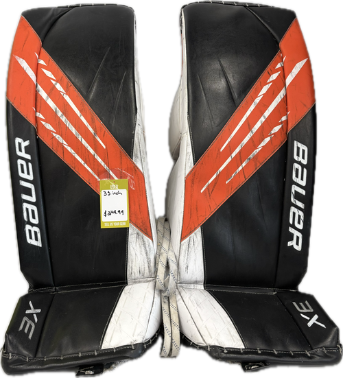 Vist Large View of Product Image Which is Used Bauer VAPOR 3X Goalie Leg Pads Senior Orange 35"