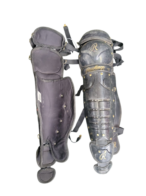 Vist Large View of Product Image Which is Used Rawlings SHIN GUARDS Catchers Leg Guards Black Adult