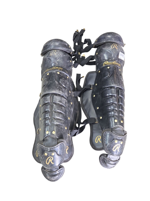 Vist Large View of Product Image Which is Used Rawlings SHIN GUARDS Catchers Leg Guards Black Adult