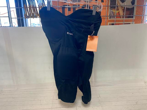 Vist Large View of Product Image Which is Riddell youth football pants, integrated football pants, padded football pants youth large, black YTH LG football pants, used football gear, youth tackle football equipment, Riddell padded pants, protective football pants.