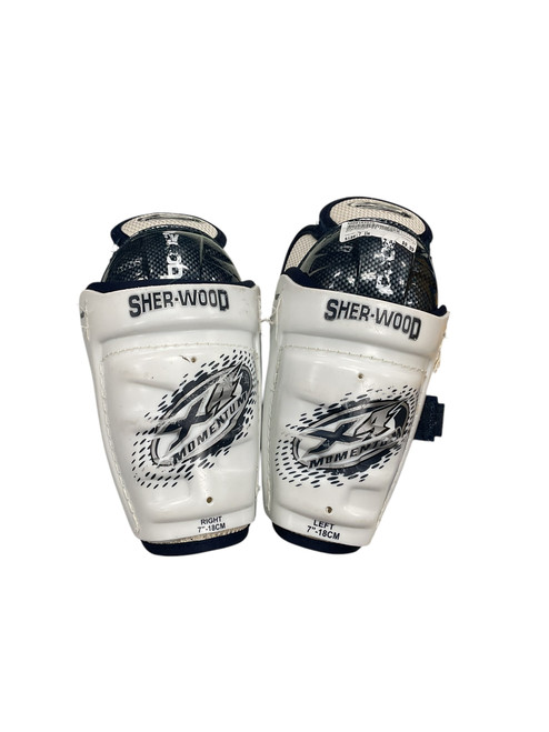 Vist Large View of Product Image Which is Used Sher-wood X4 Junior Shin Guards White 7" 11733-S000184935