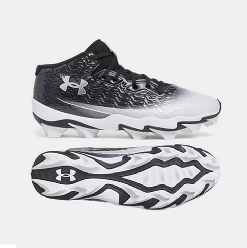 New Under Armour Spotlight Hammer Football Cleats Black/White Size 2.5 11726-UND3028224-00125