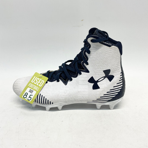Used Under Armour HIGHLIGHT Adult FB Cleats White And Navy Blue Senior 8.5 11805-S000057215