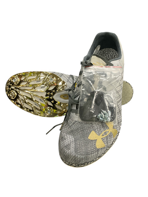 Vist Large View of Product Image Which is Used Under Armour Track & Field Cleats Adult Grey Senior 11.5