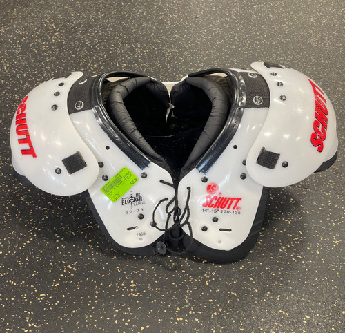 Used Schutt JR BLOCKER FB Shoulder Pads White LG 11735-S000345355