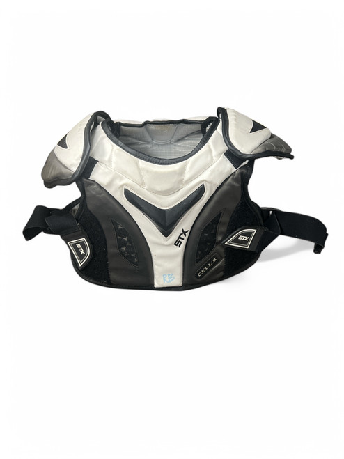 Vist Large View of Product Image Which is Used STX CELL 2 Lacrosse Shoulder Pads White MD