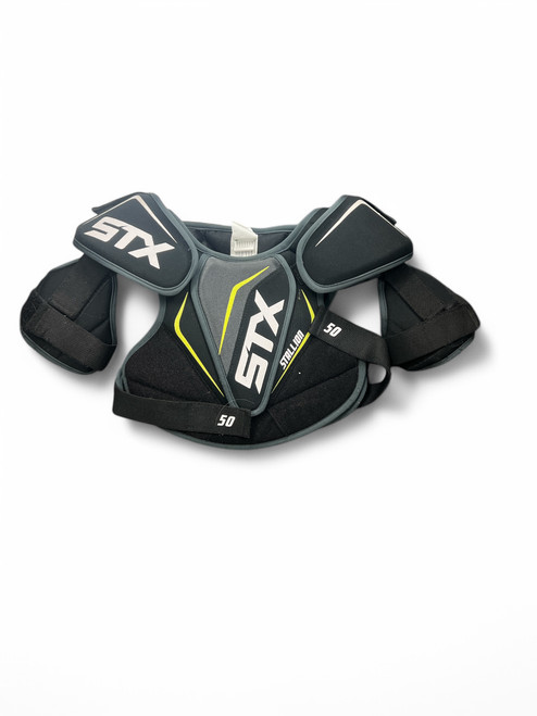 Vist Large View of Product Image Which is Used STX STALLION 50 Lacrosse Shoulder Pads Black XS
