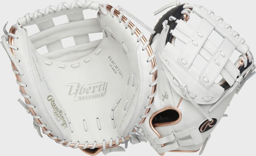 Vist Large View of Product Image Which is Rawlings Liberty Advanced Fastpitch Catcher's Mitt White/Black 33" RHT #RLACM33RG