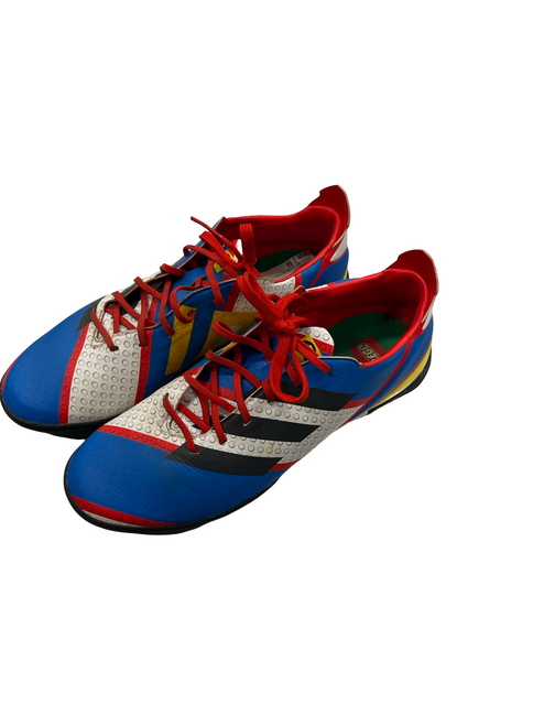 Vist Large View of Product Image Which is Used Adidas Soccer Indoor Shoes White/Royal/Red Junior 04