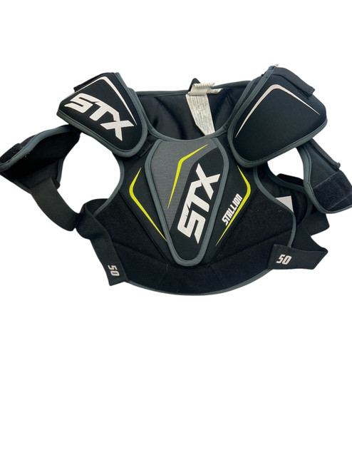 Vist Large View of Product Image Which is Used STX STALLION 50 Lacrosse Shoulder Pads Black LG