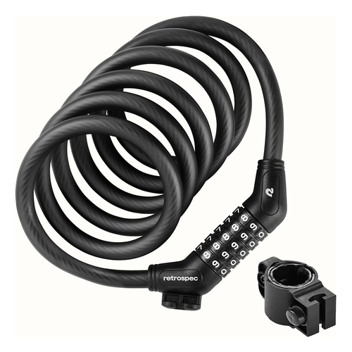 Vist Large View of Product Image Which is New Retrospec Grizzly Plus Integrated Combo Cable Bike Lock- 12mm Black