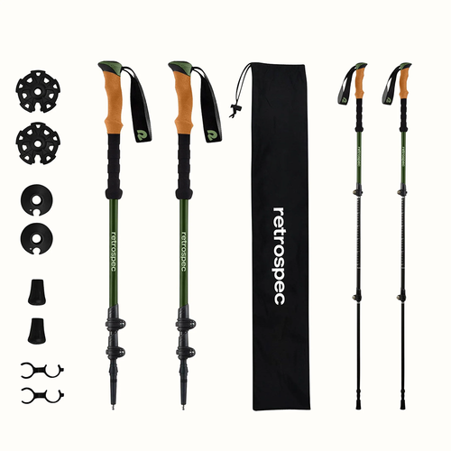 Vist Large View of Product Image Which is New Retrospec Solstice Aluminum Hiking Poles- Forest/Cork