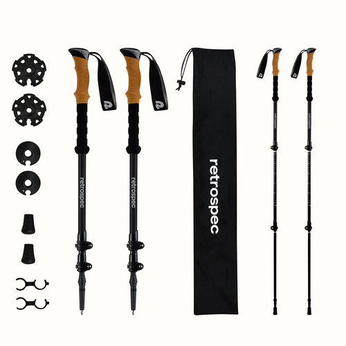 Vist Large View of Product Image Which is New Retrospec Solstice Aluminum Hiking Poles- Black/Cork