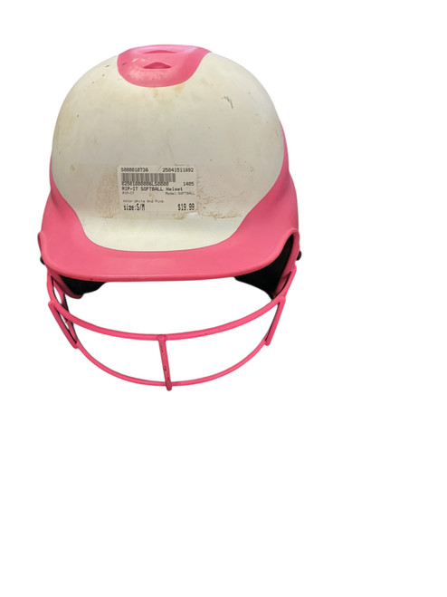 Vist Large View of Product Image Which is Used RIP-IT SOFTBALL Batting Helmet w/Mask White And Pink S/M