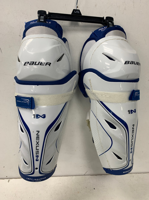 Used Bauer NEXUS 1N Junior Shin Guards White And Royal Blue 11" 11891-S000300330