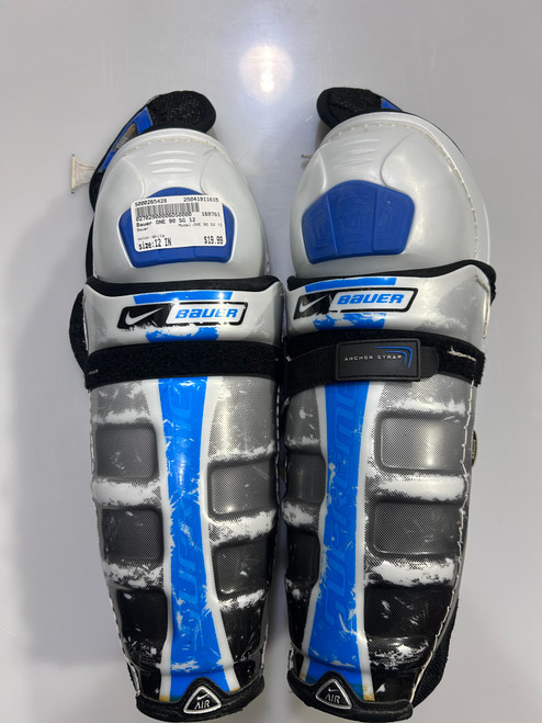 Used Bauer ONE 90 SG 12 Junior Shin Guards White 12" 11615-S000265428