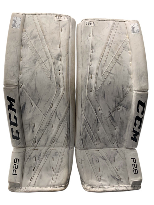 Vist Large View of Product Image Which is Used CCM P2.9 Goalie Leg Pads Intermediate White 31" +1