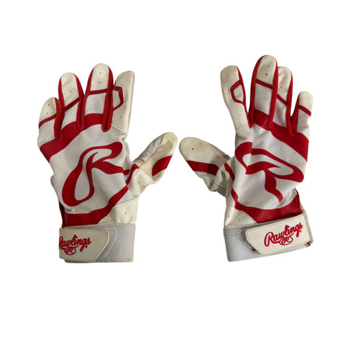 Vist Large View of Product Image Which is Used Rawlings BB/SB Batting Gloves White LG