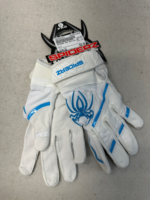 Used PRO BB/SB Batting Gloves White And Carolina Blue LG 11835-C000193477 Vist Large View of Product Image Which is Used PRO BB/SB Batting Gloves White And Carolina Blue LG