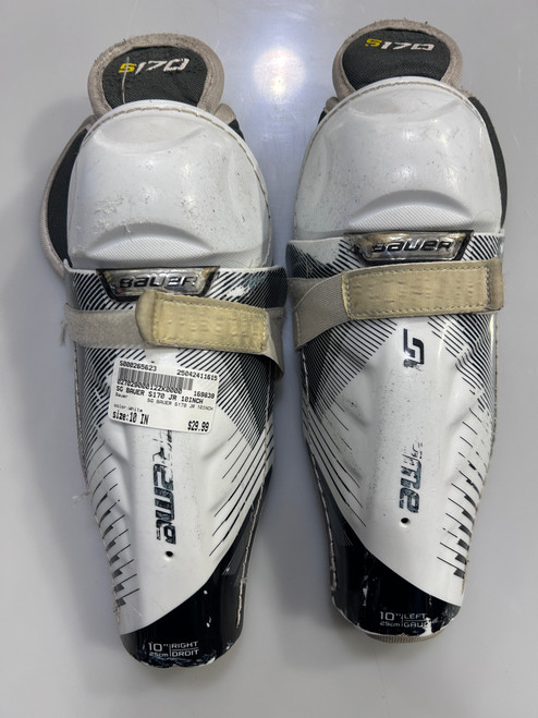 Used Bauer SG BAUER S170 JR 10INCH Junior Shin Guards White 10" 11615-S000265623
