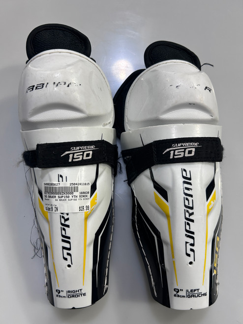 Used Bauer SG BAUER SUP150 YTH 9INCH Youth Shin Guards White 9" 11615-S000265627