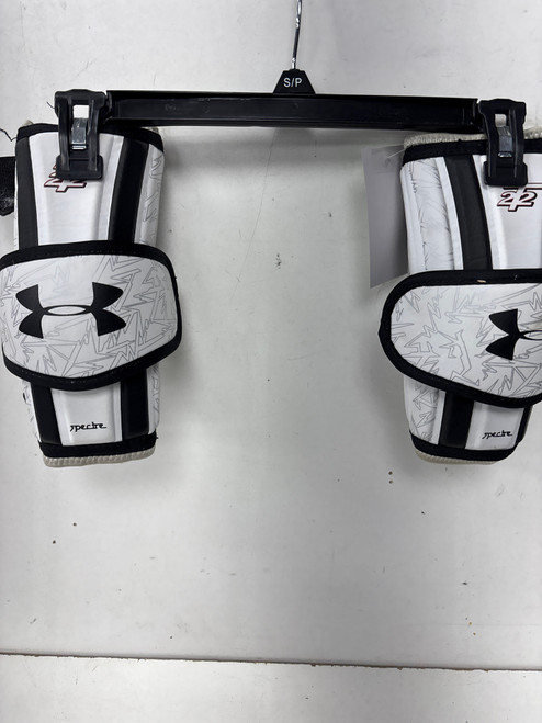 Vist Large View of Product Image Which is Used Under Armour T22 SPECTRE Lacrosse Arm Pads/Guards White XS 11891-S000301086