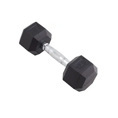 Vist Large View of Product Image Which is BodySport Rubber Encased Hex Dumbbell