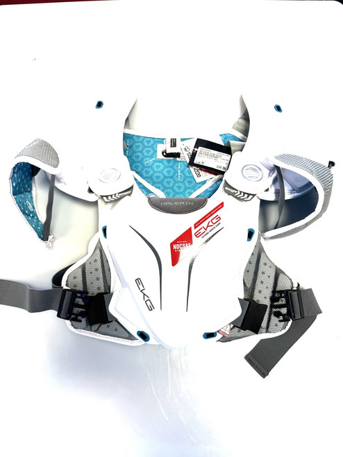 Vist Large View of Product Image Which is Used Maverik SHIFT EKG Lacrosse Shoulder Pads White MD