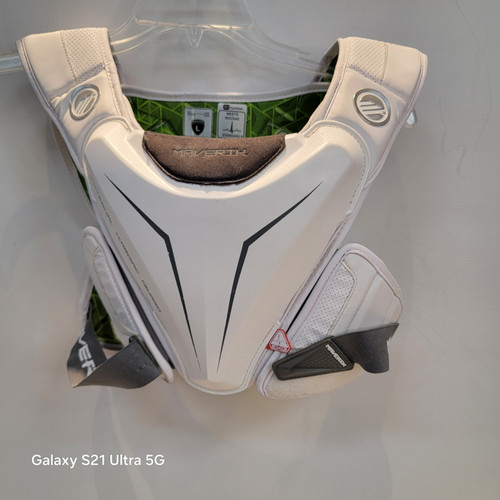 Vist Large View of Product Image Which is Used Maverik M5 Lacrosse Shoulder Pads White LG