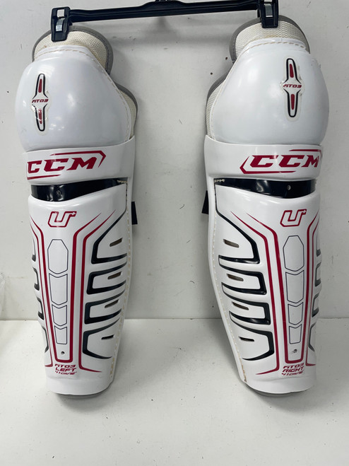Vist Large View of Product Image Which is Used CCM U+ FIT 03 Senior Shin Guards White 16"