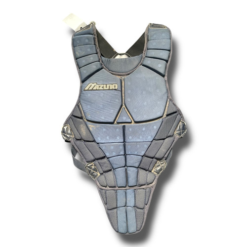Vist Large View of Product Image Which is Used Mizuno BLUE Catchers Chest Protector Navy Blue Youth