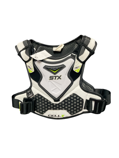 Vist Large View of Product Image Which is Used STX CELL V Lacrosse Shoulder Pads White SM