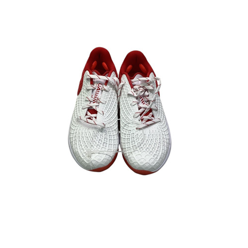 Vist Large View of Product Image Which is Used Under Armour CHARGED METAL CLEATS BB/SB Cleats Red And White Senior 8.5