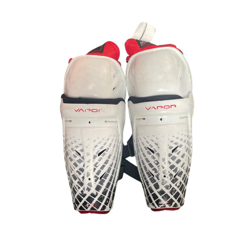 Vist Large View of Product Image Which is Used Bauer VAPOR Junior Shin Guards White 9 1/2"