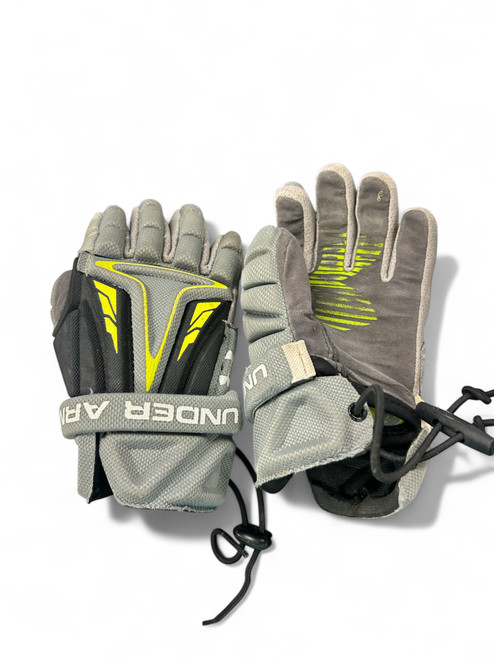 Vist Large View of Product Image Which is Used Under Armour GRAY Lacrosse Gloves Junior Grey 9"
