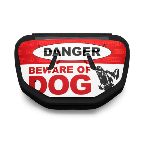 Vist Large View of Product Image Which is Battle Sports Beware of Dog Adult Backplate Red/White #24ACBOD002