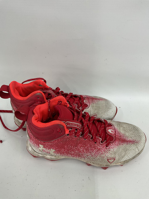 Vist Large View of Product Image Which is Used Under Armour Jr FB Cleats White And Red Junior 02.5