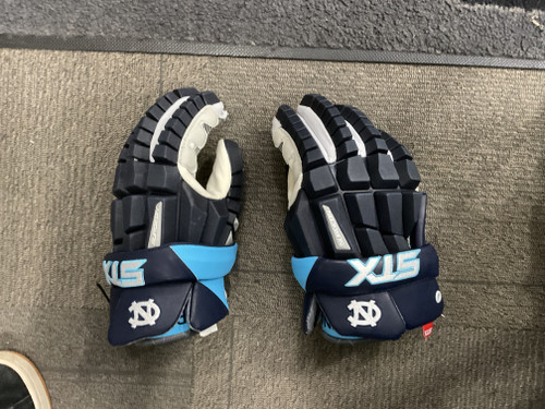 Vist Large View of Product Image Which is Used STX SURGEON RZR Lacrosse Gloves Mens Navy Blue And Carolina Blue LG 11614-S000214355