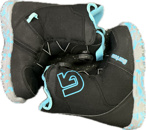 Vist Large View of Product Image Which is Used Burton GROM BOA Boys Snowboard Boots Black And Carolina Blue Youth 13.0