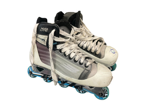 Vist Large View of Product Image Which is Used Bauer VAPOR XG LITE ROLLER GOALIE SKATES Senior Rec Fitness Skates White Senior 6