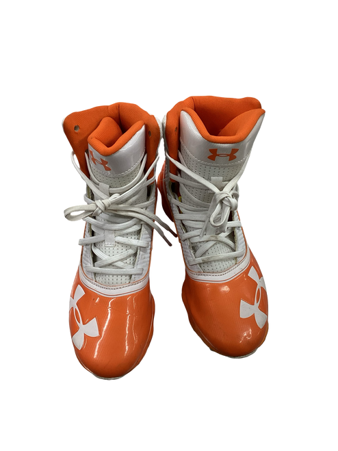 Vist Large View of Product Image Which is Used Under Armour HIGHLIGHT Jr FB Cleats Orange And White Junior 04 11613-S000161176