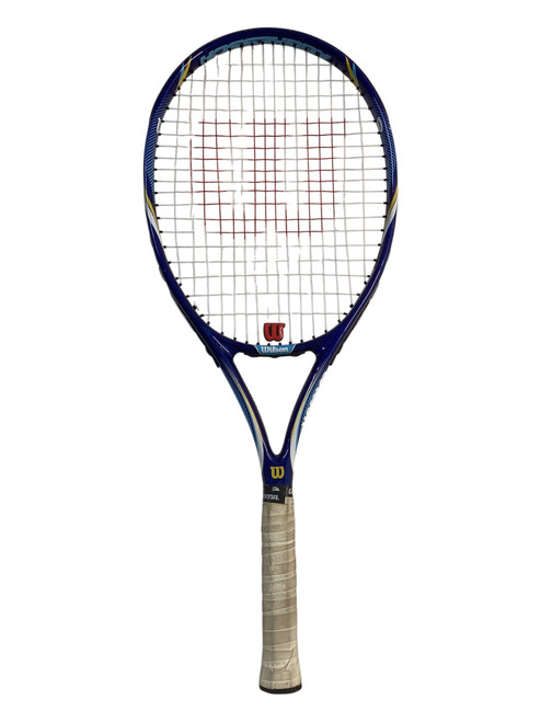 Vist Large View of Product Image Which is Used Wilson AGGRESSOR Adult Tennis Racquet Navy Blue 4 5/8"