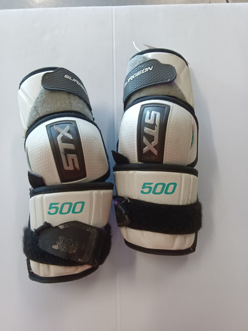 Vist Large View of Product Image Which is Used STX 500 Lacrosse Arm Pads/Guards White MD