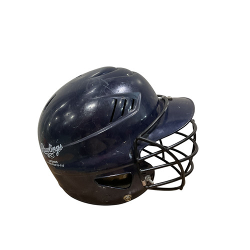 Vist Large View of Product Image Which is Used Rawlings 6 1/2 - 7 1/2 Batting Helmet w/Mask Navy Blue One Size