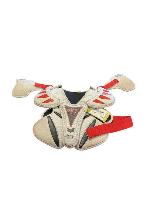 Vist Large View of Product Image Which is Used Warrior RABIL NEXT Lacrosse Shoulder Pads White Youth