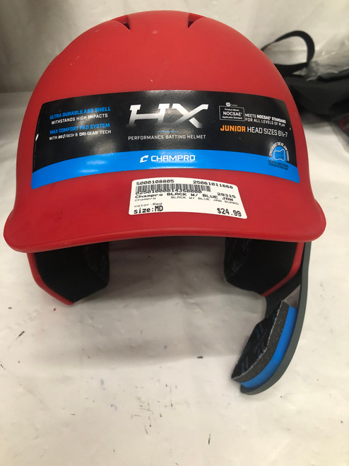 Used Champro BLACK W/ BLUE JAW GUARD Batting Helmet No Mask Red MD 11668-S000108805