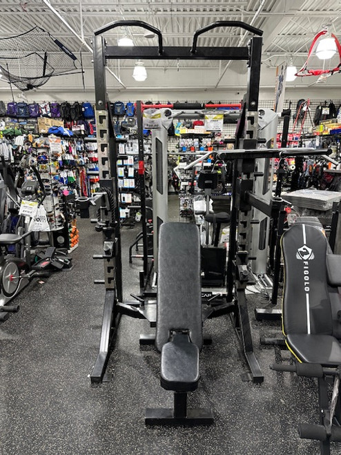 Vist Large View of Product Image Which is Used HOME GYM W/ WEIGHT BENCH AND ATTACHMENTS Home Gym No Plates Black 11347-S000248904