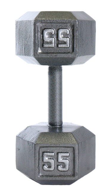 Vist Large View of Product Image Which is New CAP 55LB CAST IRON HEX DUMBBELL - GRAY - SDG055