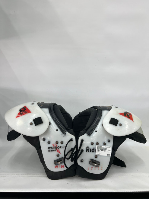 Vist Large View of Product Image Which is Used Riddell WARRIOR II FB Shoulder Pads White LG